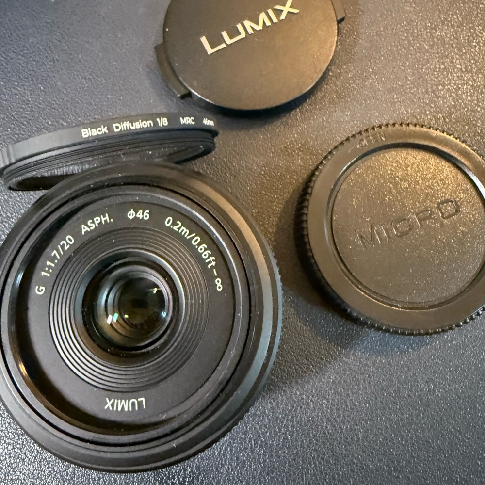 Panasonic Lumix 20mm 1.7 with 1/8 black diffusion filter
